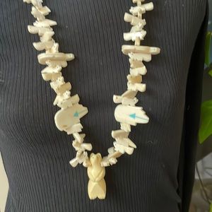 Fetish necklace 34 inches long. Bear is 2” tall